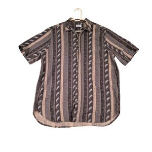 House of St. Clair Mens Paisley Stripe Button Down Shirt Japan Brown Gray Medium